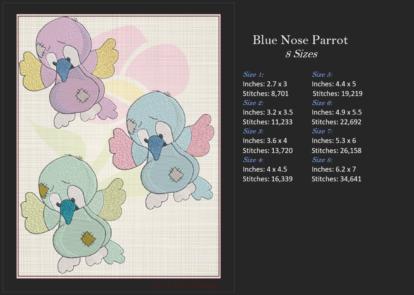 Stuffed Toy Parrot Machine Embroidery Design for Babies and Kids | Vintage Plush Animal Pattern | Blue Nose Tatty Teddy Inspired | 8 Sizes (0779)