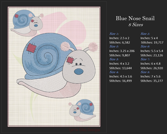 Stuffed Toy Snail Machine Embroidery Design for Babies and Kids | Vintage Plush Snail Animal | Blue Nose Tatty Teddy Inspired | 8 Sizes (0783)