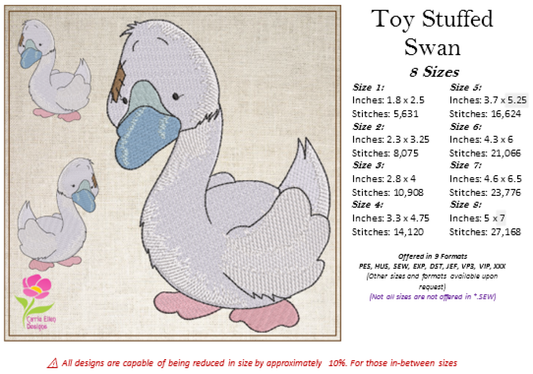 Toy Stuffed Swan Machine Embroidery Design for Babies and Kids | Vintage Plush Swan Duck Bird Pattern | Blue Nose Tatty Teddy Inspired | 8 Sizes (0767)