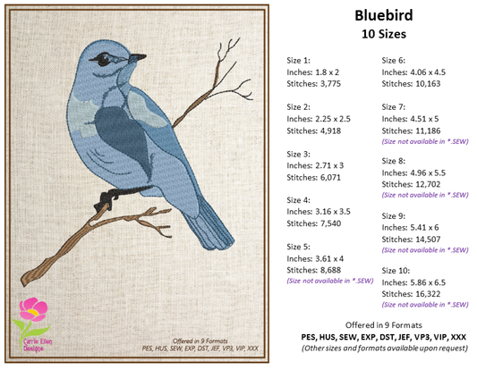 Blue Bird Machine Embroidery Design | Flower & Spring Garden Embroidery Pattern | 8 Sizes (0570)