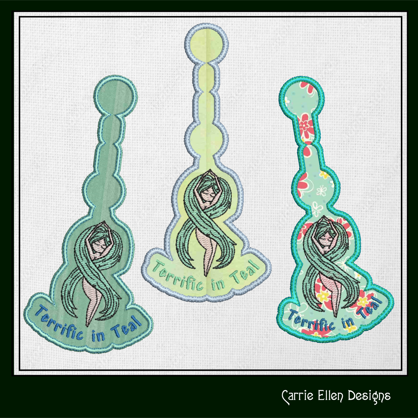 Terrific In Teal Magnetic ITH Bookmark | Ovarian Cancer Awareness | Machine Embroidery Design (1333)