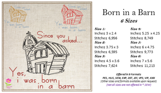 Born in a Barn Machine Embroidery Design | Funny Sarcastic Saying | Humorous Quote Embroidery | 6 Sizes (0757)