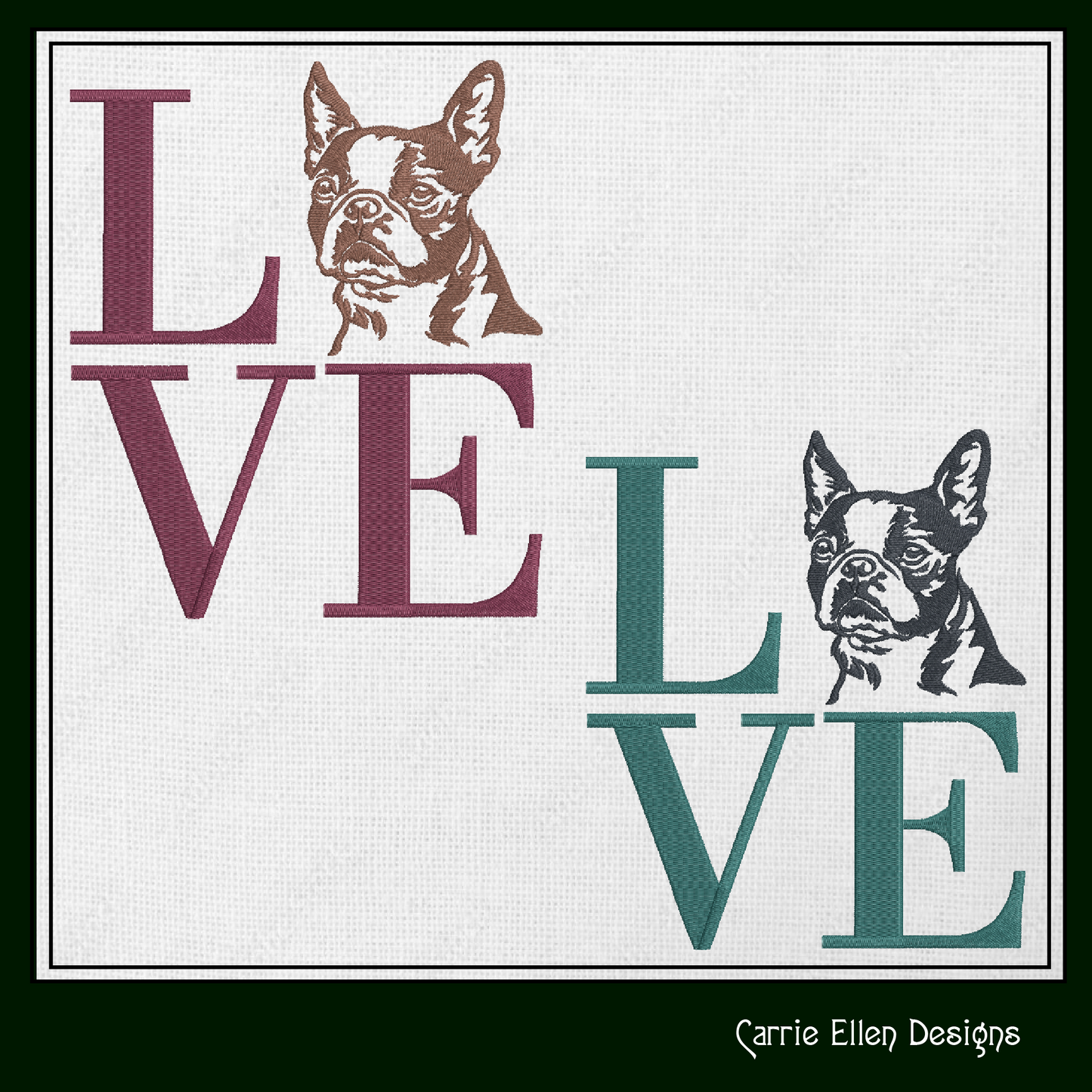 Boston Terrier LOVE Block Dog Machine Embroidery Design – Dog Lover Pattern – 6 Sizes (1187)