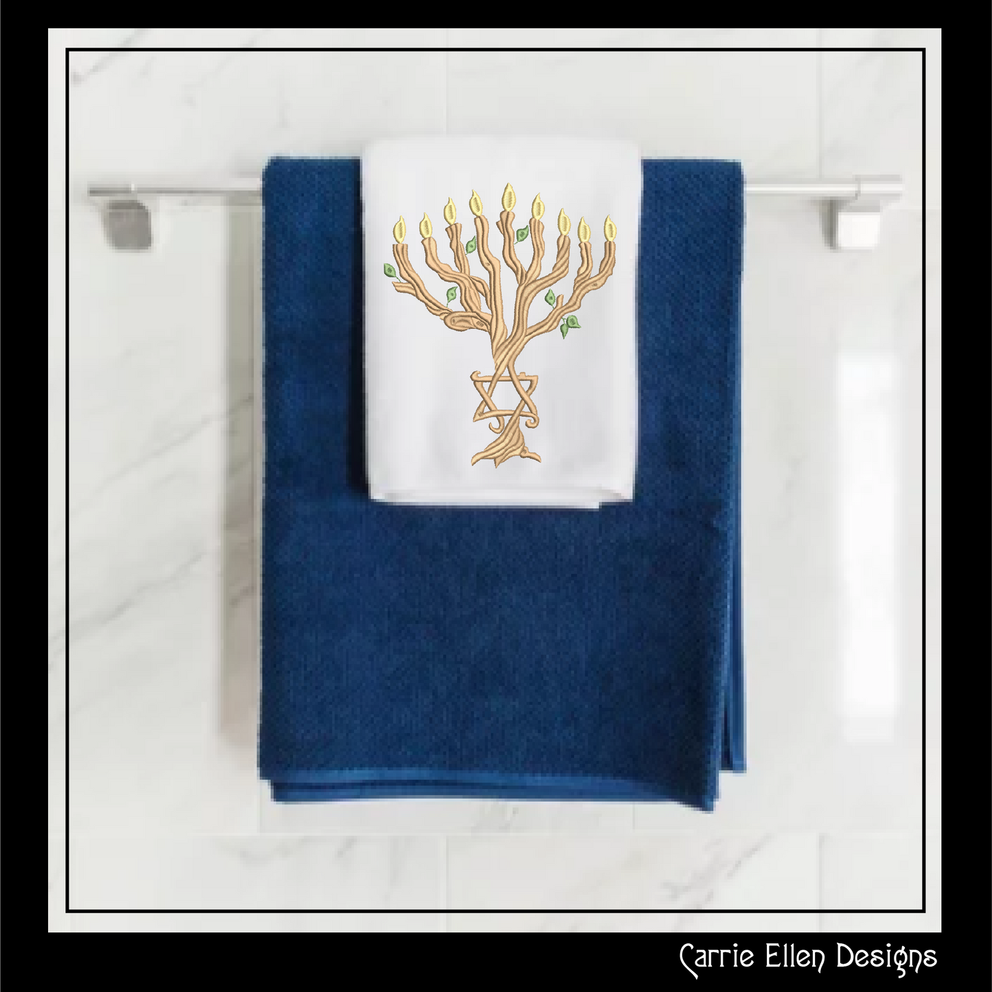 Twisted Wooden Branch Chanukah Menorah Machine Embroidery Design – Menorah Candles, Star of David, Jewish Holiday Embroidery, 8 Sizes (1056)