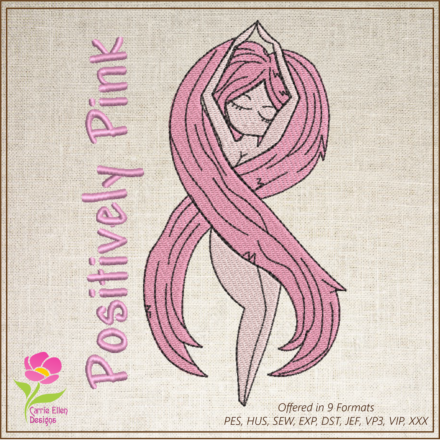 Breast Cancer Awareness Embroidery, Positively Pink Design, Pink Ribbon Embroidery, Cancer Ribbon Embroidery, 8 Sizes (0364)