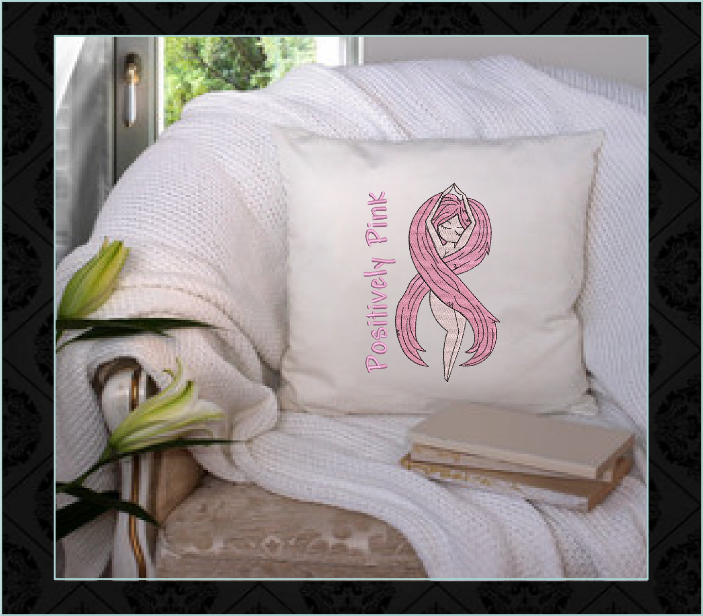 Breast Cancer Awareness Embroidery, Positively Pink Design, Pink Ribbon Embroidery, Cancer Ribbon Embroidery, 8 Sizes (0364)