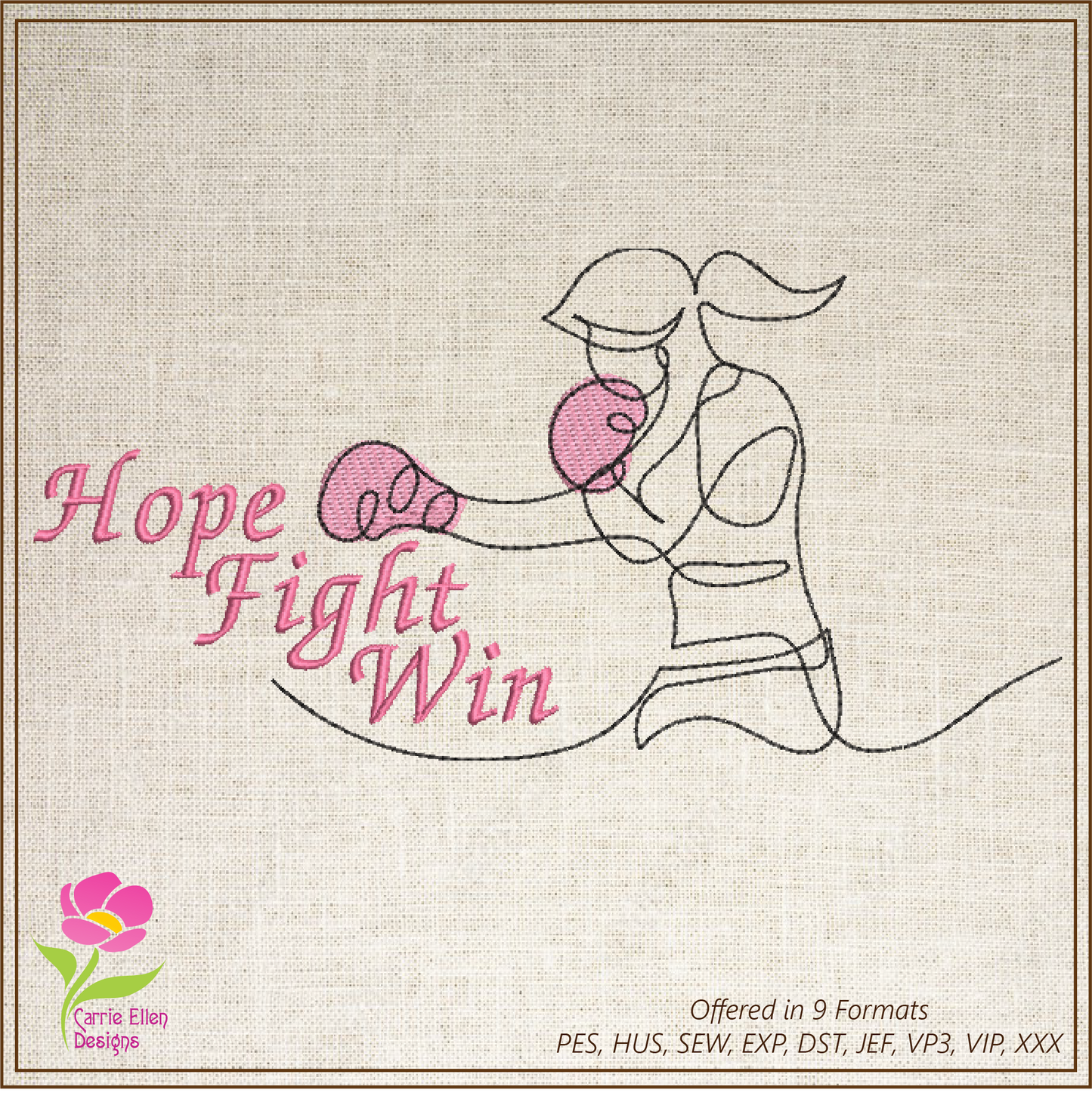 Breast Cancer Awareness Machine Embroidery Design, Think Pink Ribbon Embroidery, Fight Hope Win Cancer Embroidery, 8 Sizes (0103)