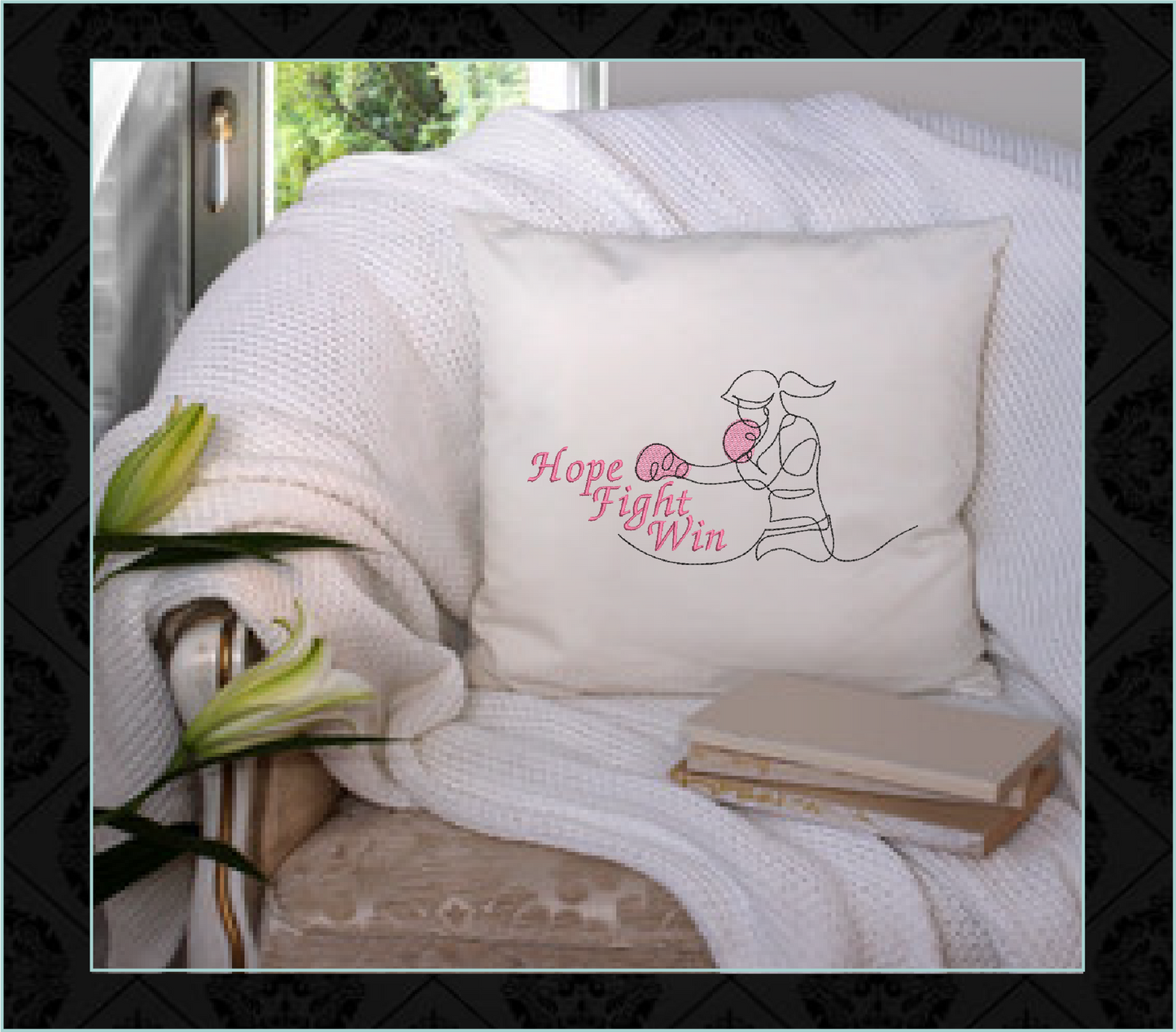 Breast Cancer Awareness Machine Embroidery Design, Think Pink Ribbon Embroidery, Fight Hope Win Cancer Embroidery, 8 Sizes (0103)