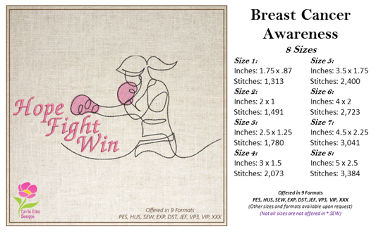 Breast Cancer Awareness Machine Embroidery Design, 8 Sizes (0103)