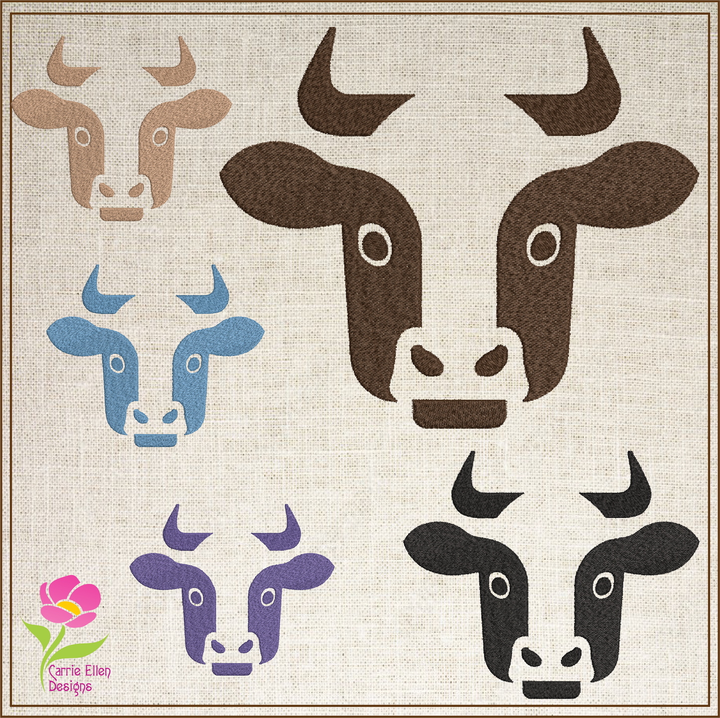 Bull Head Machine Embroidery Design – Bull Profile Silhouette Pattern, Farm Animal Machine Embroidery, Western Ranch Décor, 4 Sizes (0454)