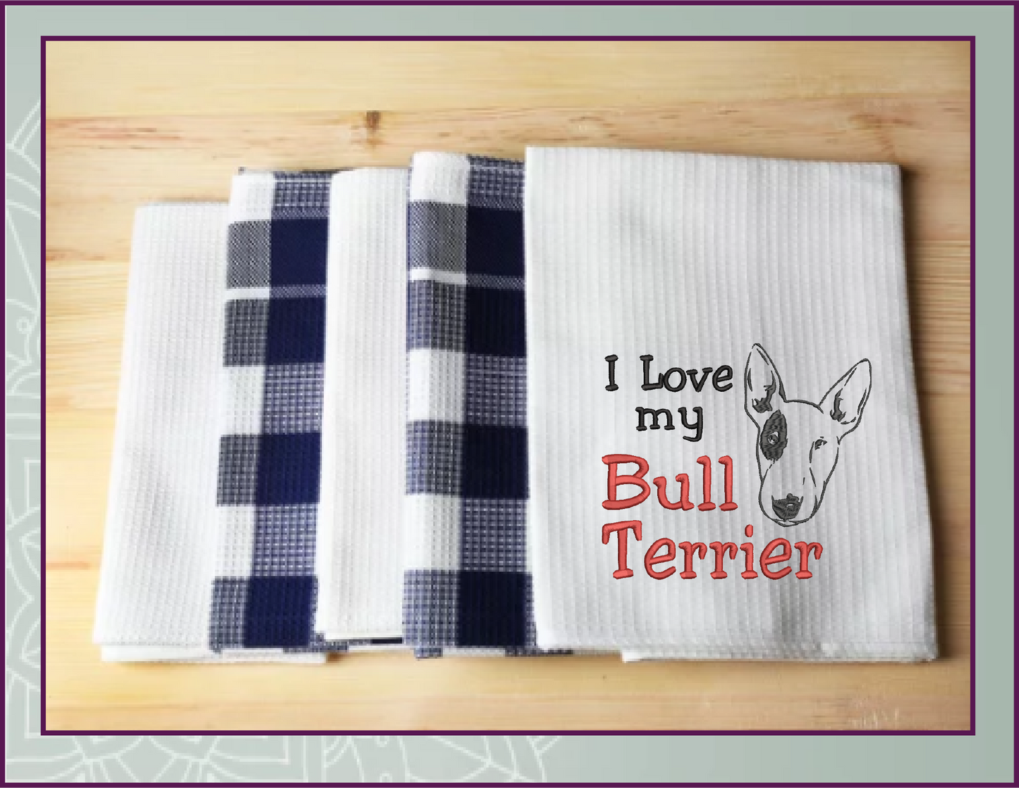 Bull Terrier Machine Embroidery Design – I Love My Bull Terrier, Pit Bull Terrier Dog Embroidery Pattern – Pet Lover Design, 10 Sizes (0291)