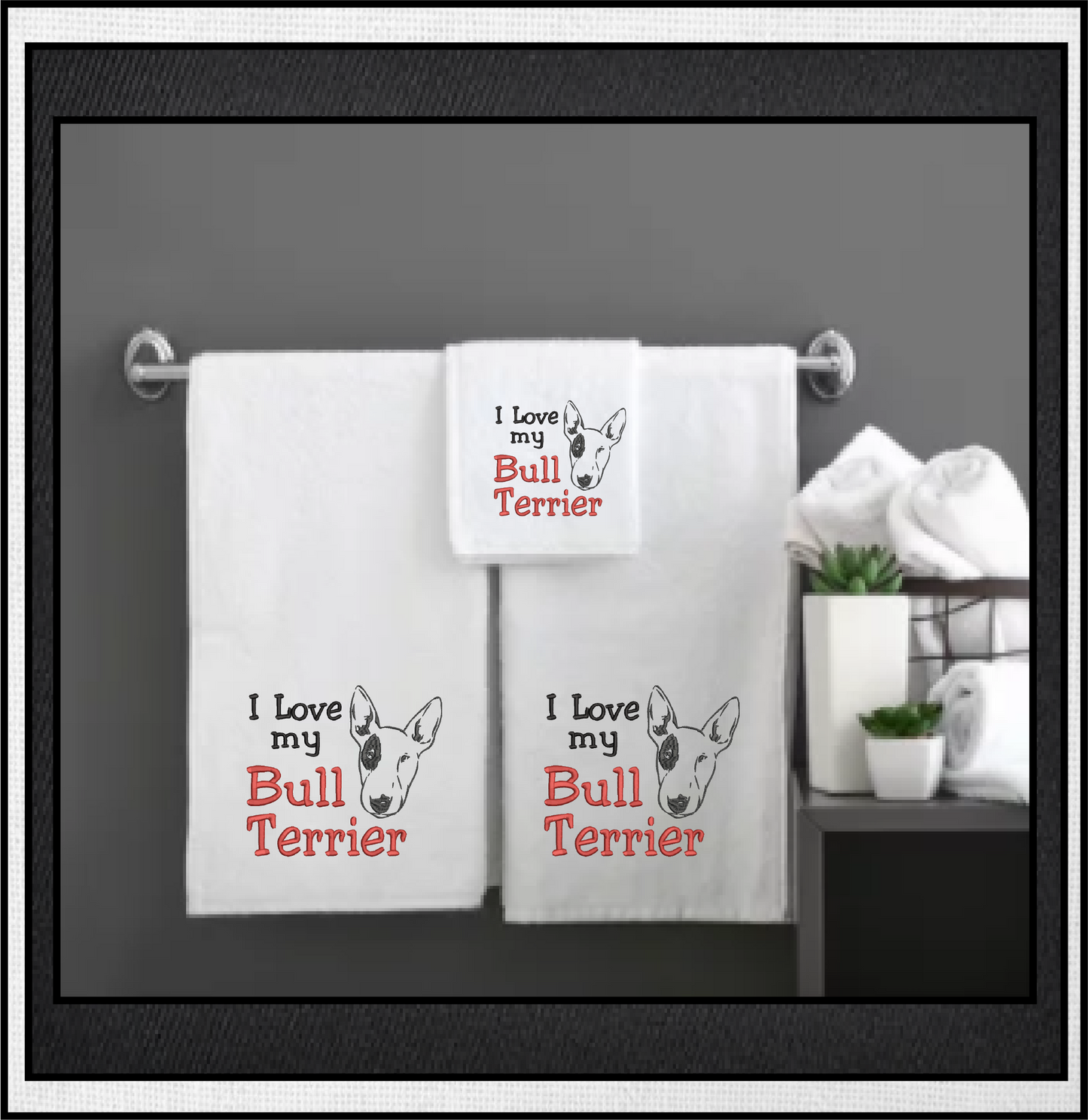 Bull Terrier Machine Embroidery Design – I Love My Bull Terrier, Pit Bull Terrier Dog Embroidery Pattern – Pet Lover Design, 10 Sizes (0291)