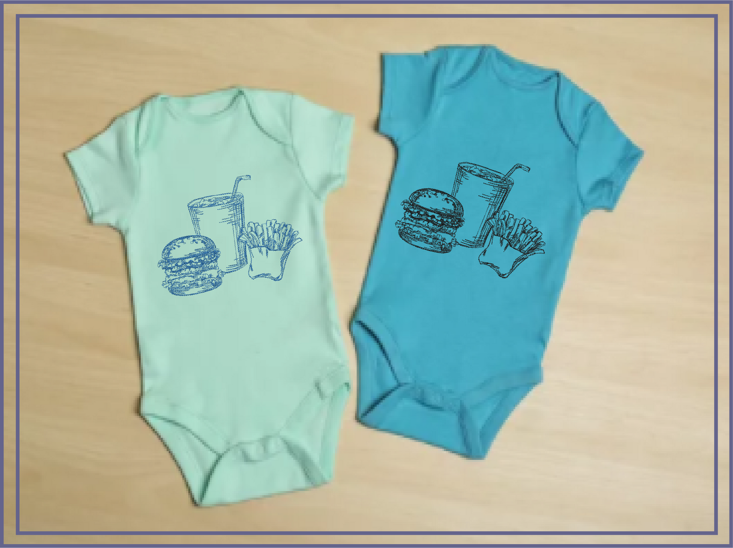 Burger and Fries Sketch Machine Embroidery Design | Fast Food Meal Embroidery | 6 Sizes (0710)