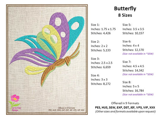 Butterfly Machine Embroidery Design, Colorful Butterfly Silhouette, Bees Bugs and Insect Designs, 8 Sizes (0114)