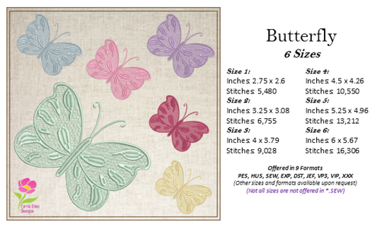Butterfly Machine Embroidery Design – Monarch Butterflies – Garden Insect Embroidery Designs – 6 Sizes (0181)