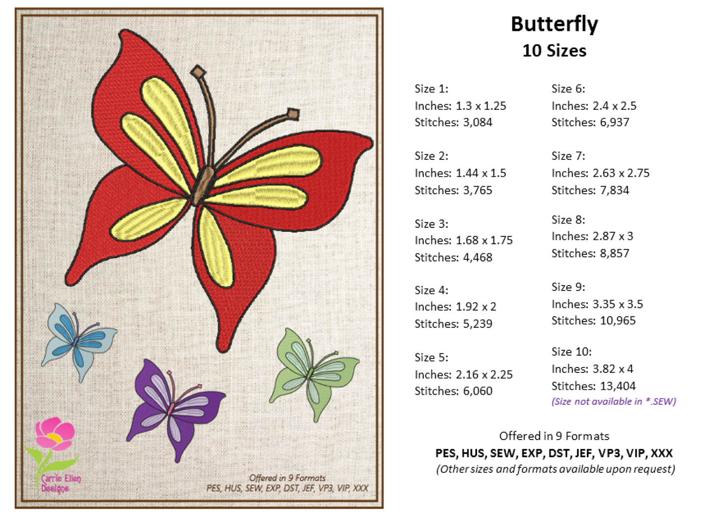 Butterfly Machine Embroidery Design, Monarch Butterflies, Garden Insect Embroidery Designs, 10 Sizes (0622)
