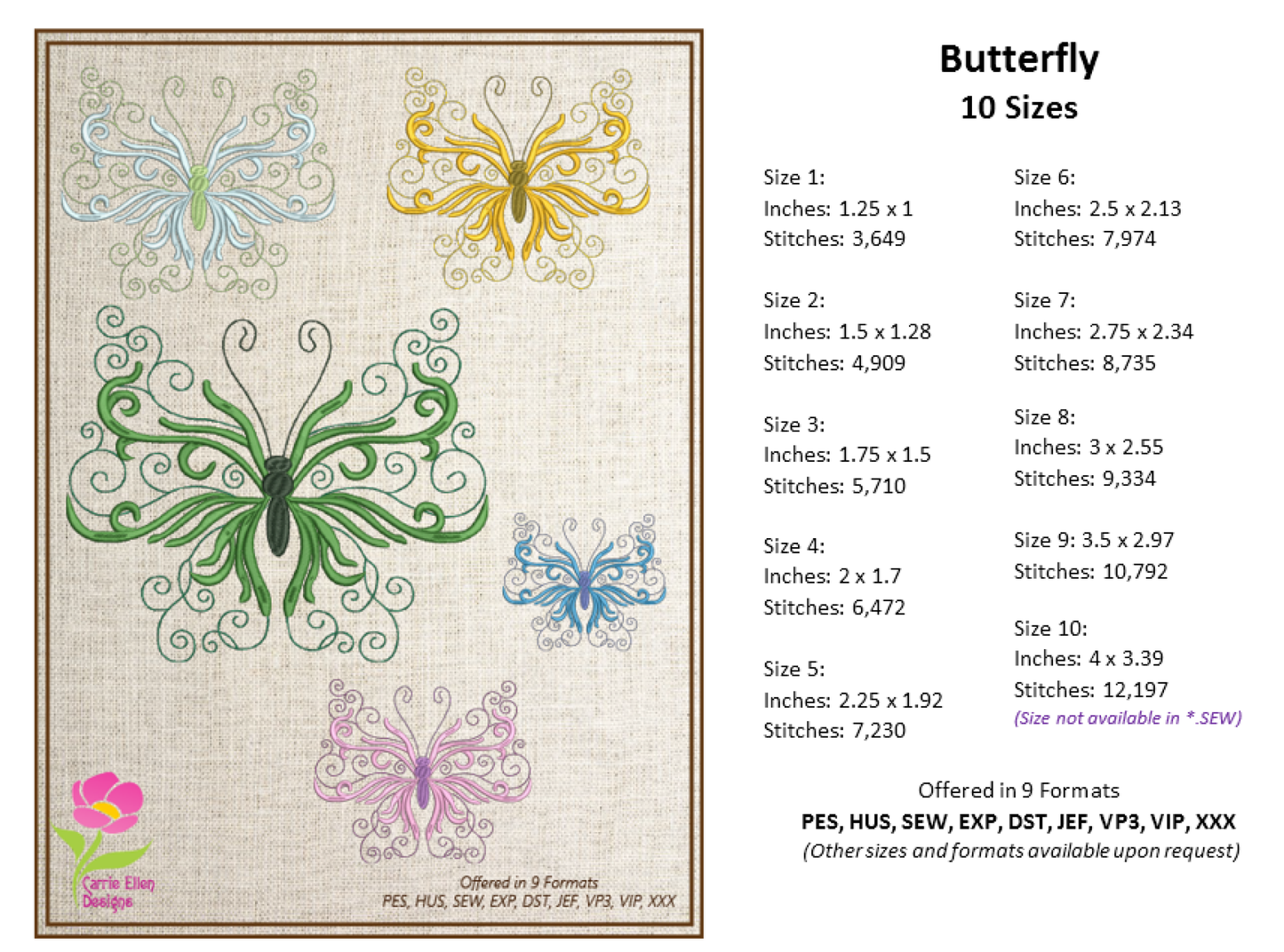Butterfly Machine Embroidery Design, Monarch Butterflies, Garden Insect Embroidery Designs, 10 Sizes (0623)