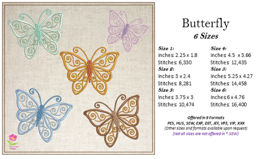 Butterfly Machine Embroidery Design | Fancy Flourish Monarch Butterflies | Garden Insect Embroidery | 6 Sizes (0716)