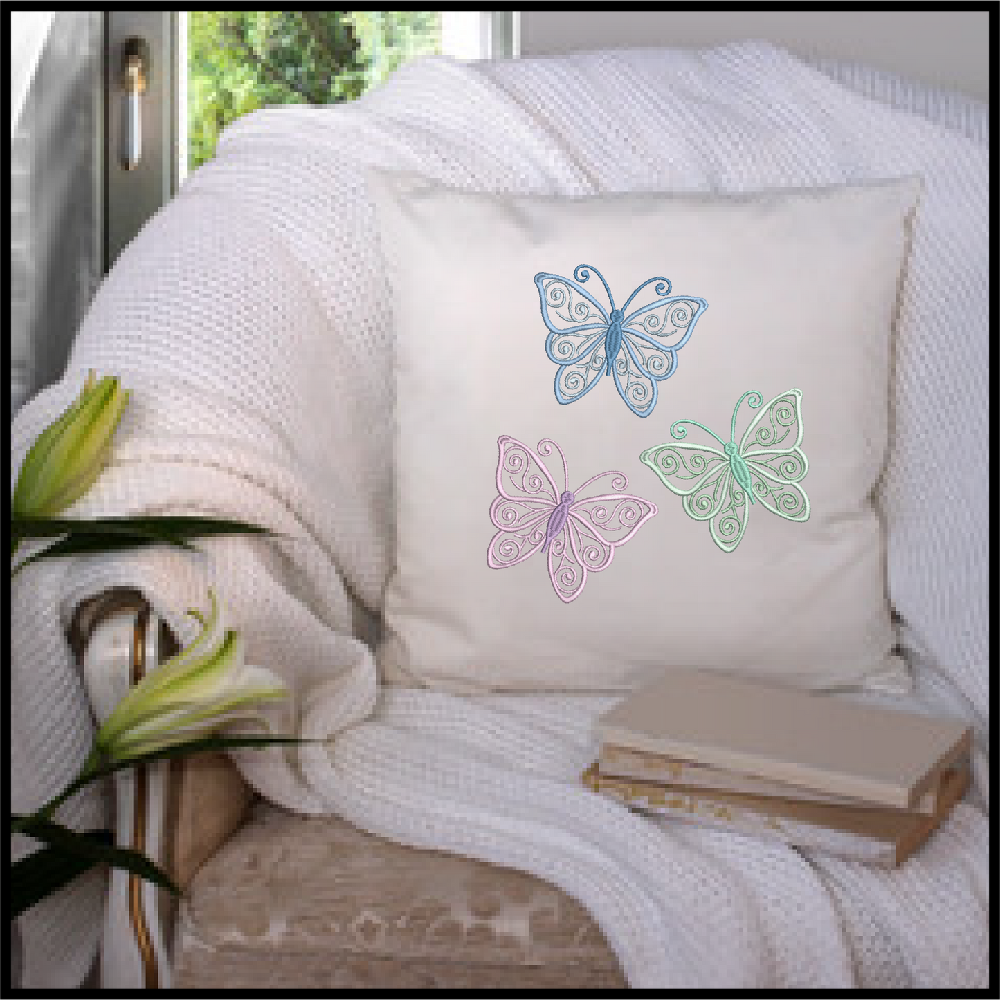 Butterfly Machine Embroidery Design | Fancy Flourish Monarch Butterflies | Garden Insect Embroidery | 6 Sizes (0716)