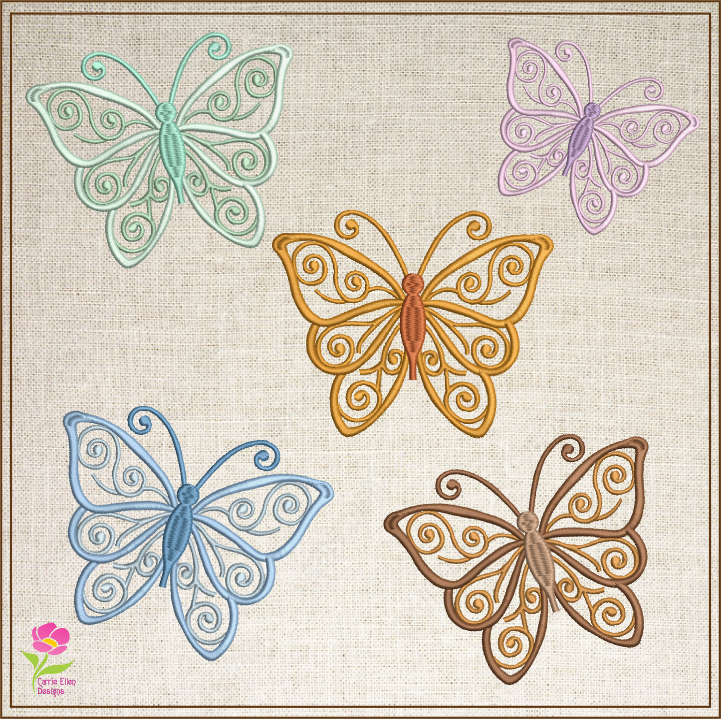 Butterfly Machine Embroidery Design | Fancy Flourish Monarch Butterflies | Garden Insect Embroidery | 6 Sizes (0716)