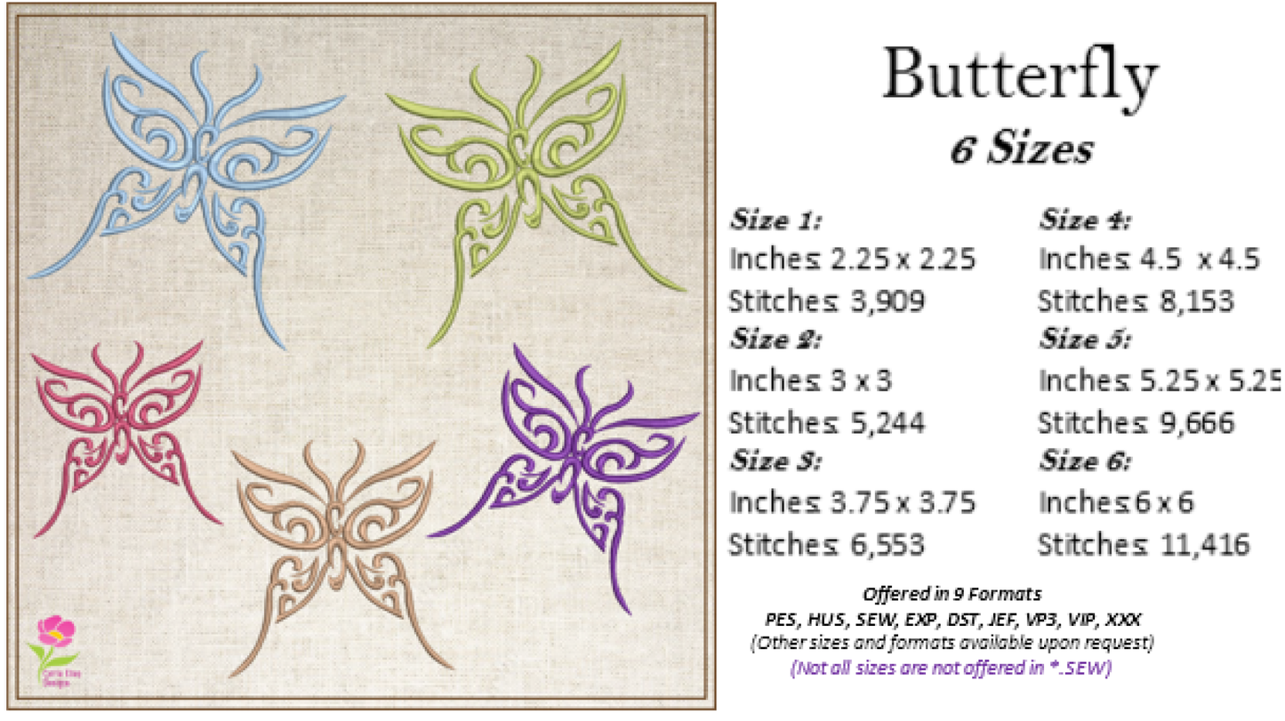 Butterfly Machine Embroidery Design | Fancy Flourish Monarch Butterflies | Garden Insect Embroidery | 6 Sizes (0717)