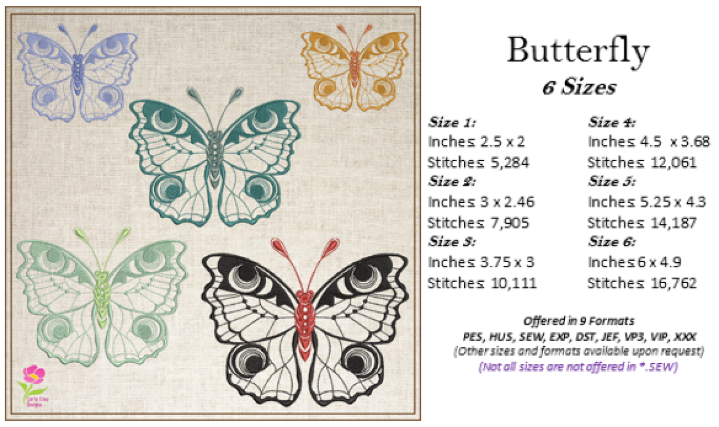 Butterfly Machine Embroidery Design | Monarch Butterflies | Garden Insect Embroidery | 6 Sizes (0728)