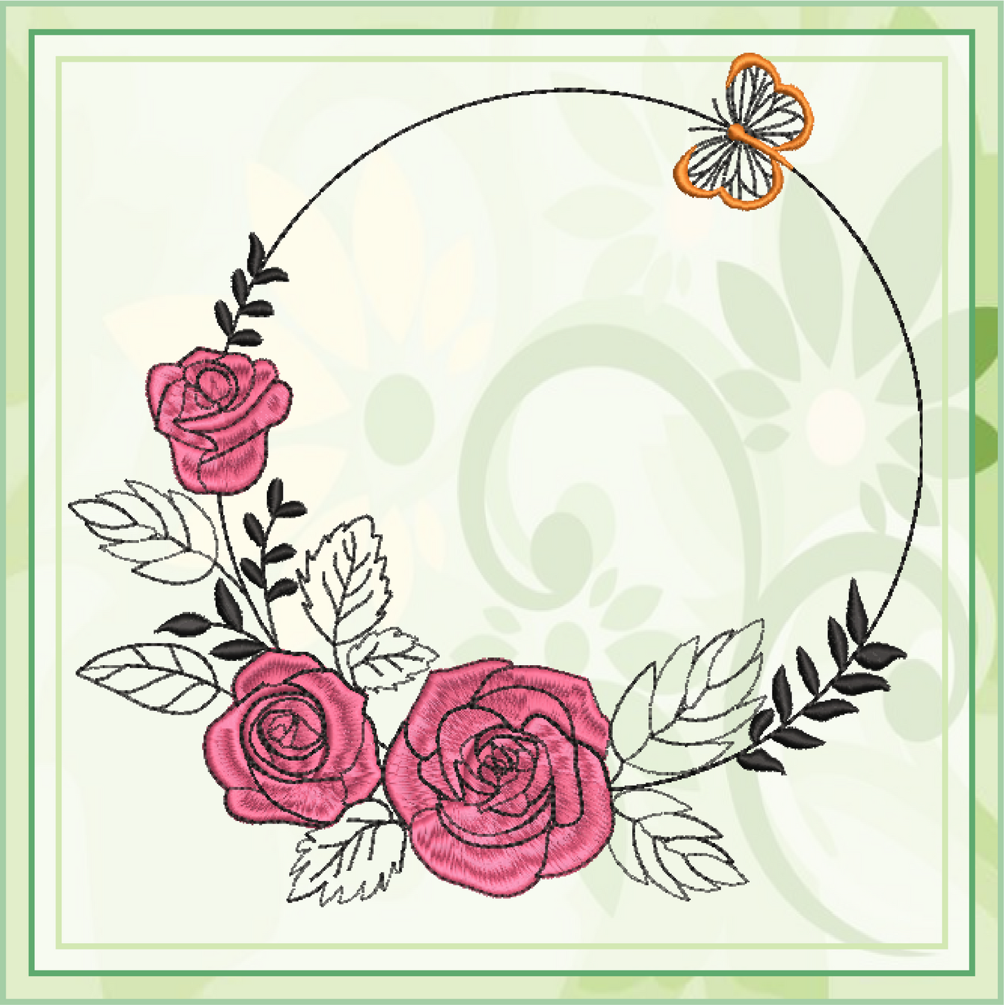 Butterfly Flower Wreath Machine Embroidery Design | Monogram Floral Frame Embroidery | Butterfly and Flowers Design Elements | 8 Sizes (0824)