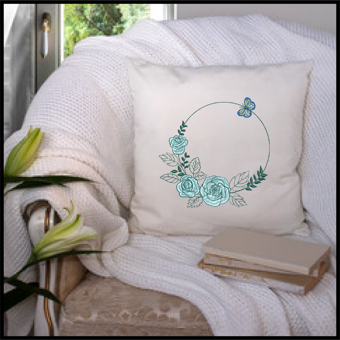 Butterfly Flower Wreath Machine Embroidery Design | Monogram Floral Frame Embroidery | Butterfly and Flowers Design Elements | 8 Sizes (0824)