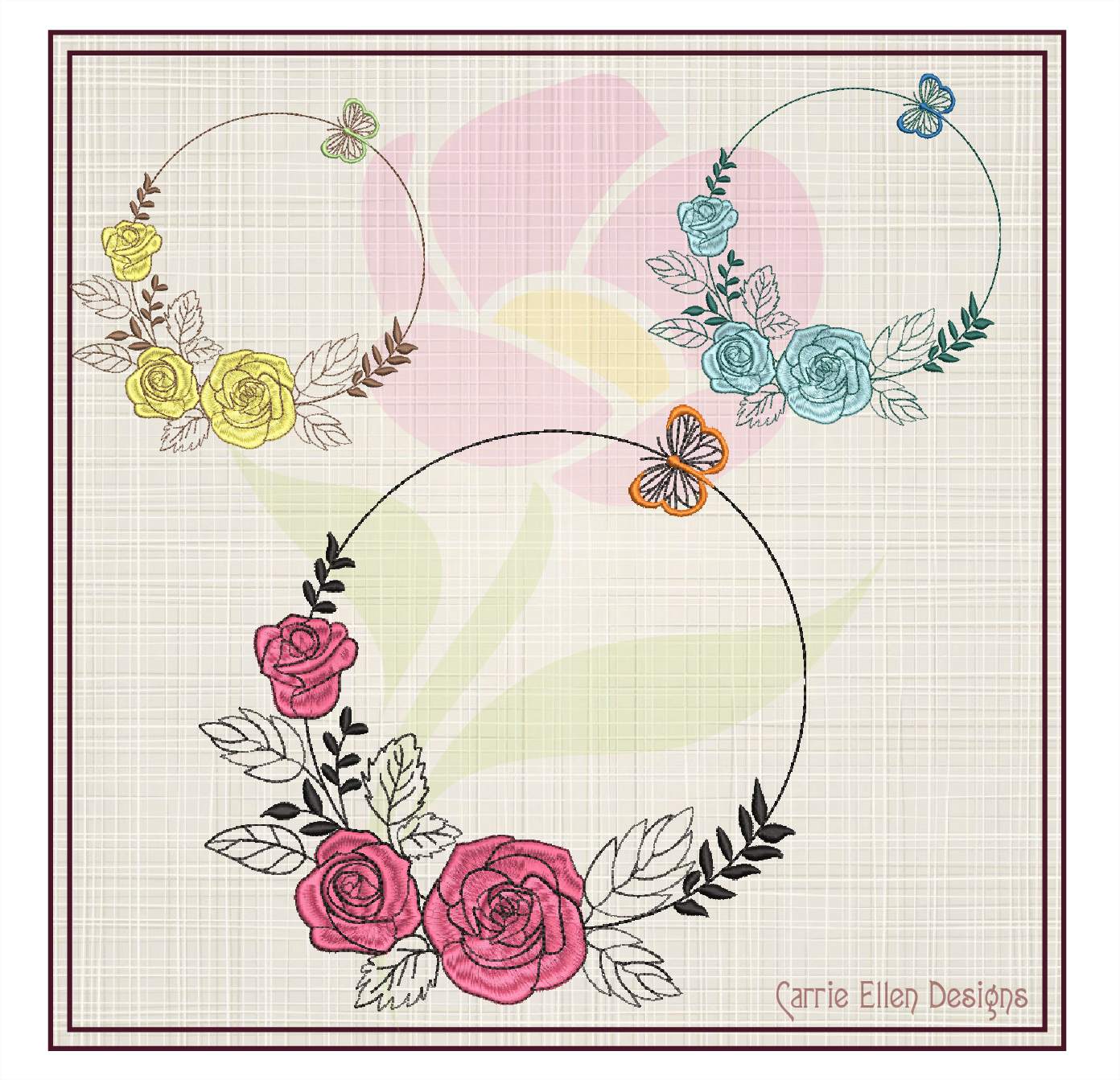 Butterfly Flower Wreath Machine Embroidery Design | Monogram Floral Frame Embroidery | Butterfly and Flowers Design Elements | 8 Sizes (0824)