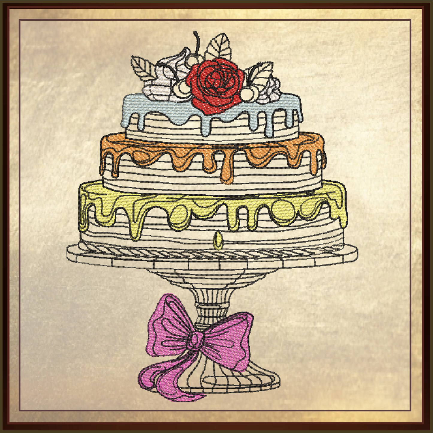 Fancy Cake Machine Embroidery Design | 3-Tiered Layer Cake Dessert Design | Sweet Treat Embroidery | 6 Sizes (0688)