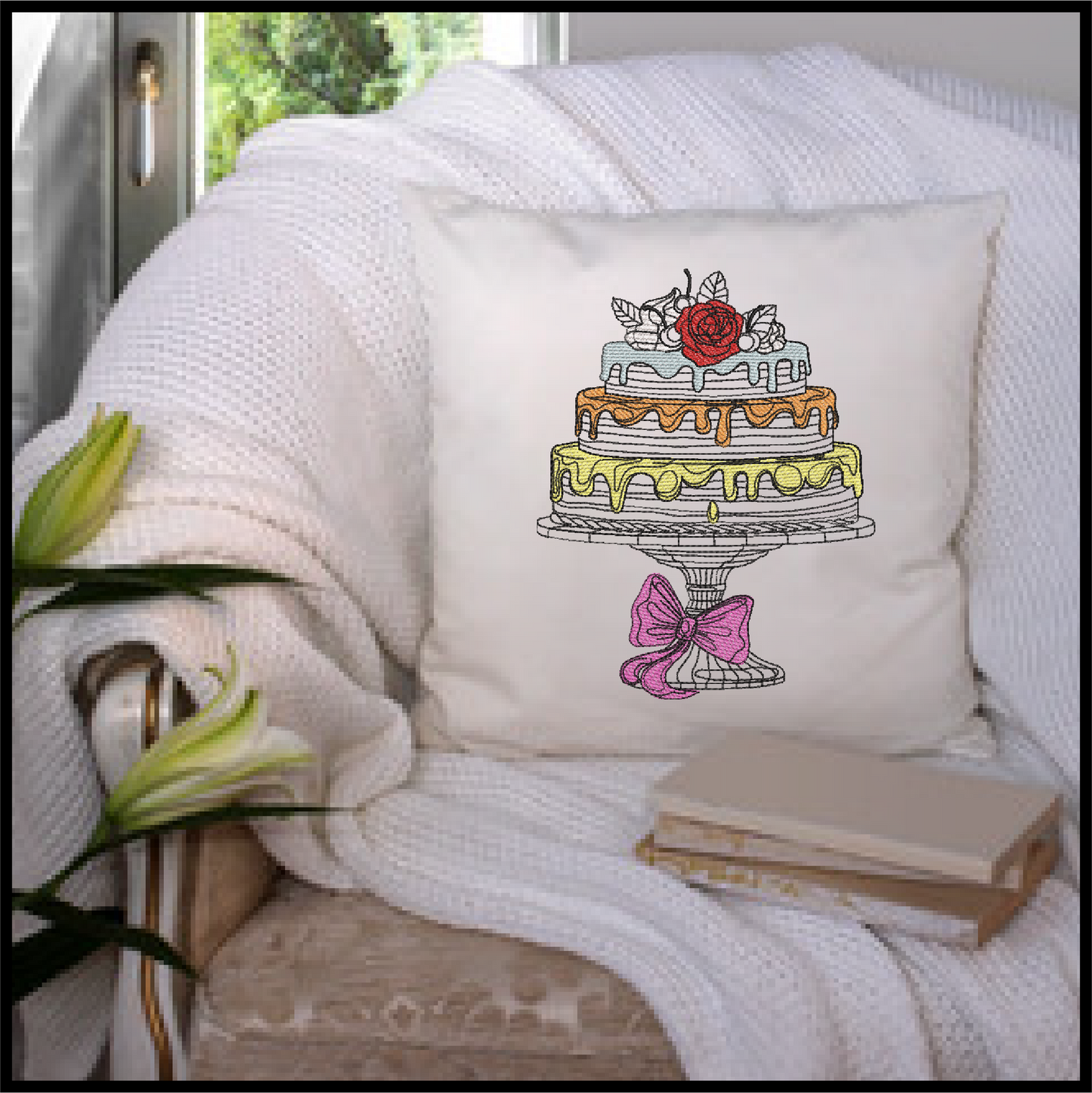 Fancy Cake Machine Embroidery Design | 3-Tiered Layer Cake Dessert Design | Sweet Treat Embroidery | 6 Sizes (0688)
