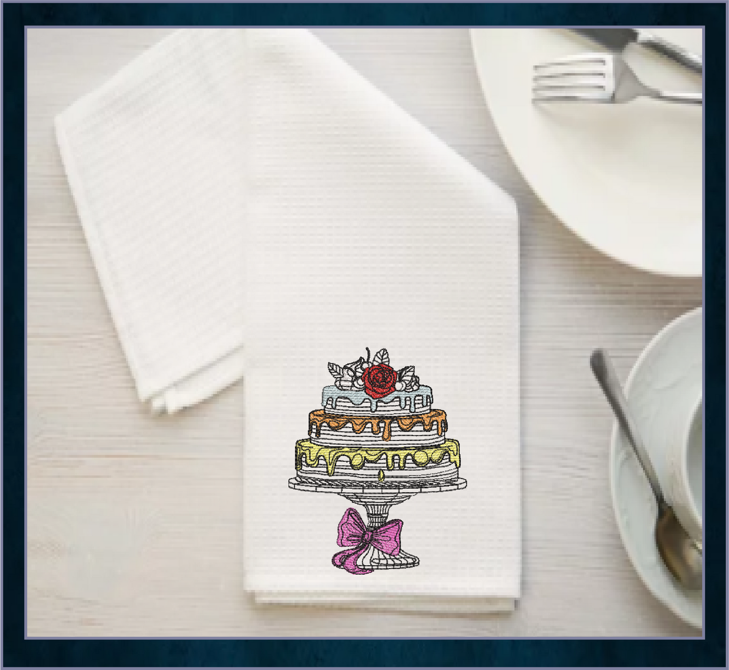 Fancy Cake Machine Embroidery Design | 3-Tiered Layer Cake Dessert Design | Sweet Treat Embroidery | 6 Sizes (0688)