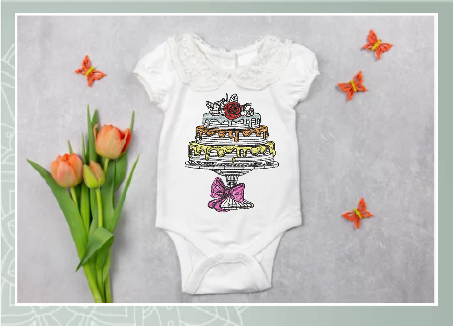 Fancy Cake Machine Embroidery Design | 3-Tiered Layer Cake Dessert Design | Sweet Treat Embroidery | 6 Sizes (0688)
