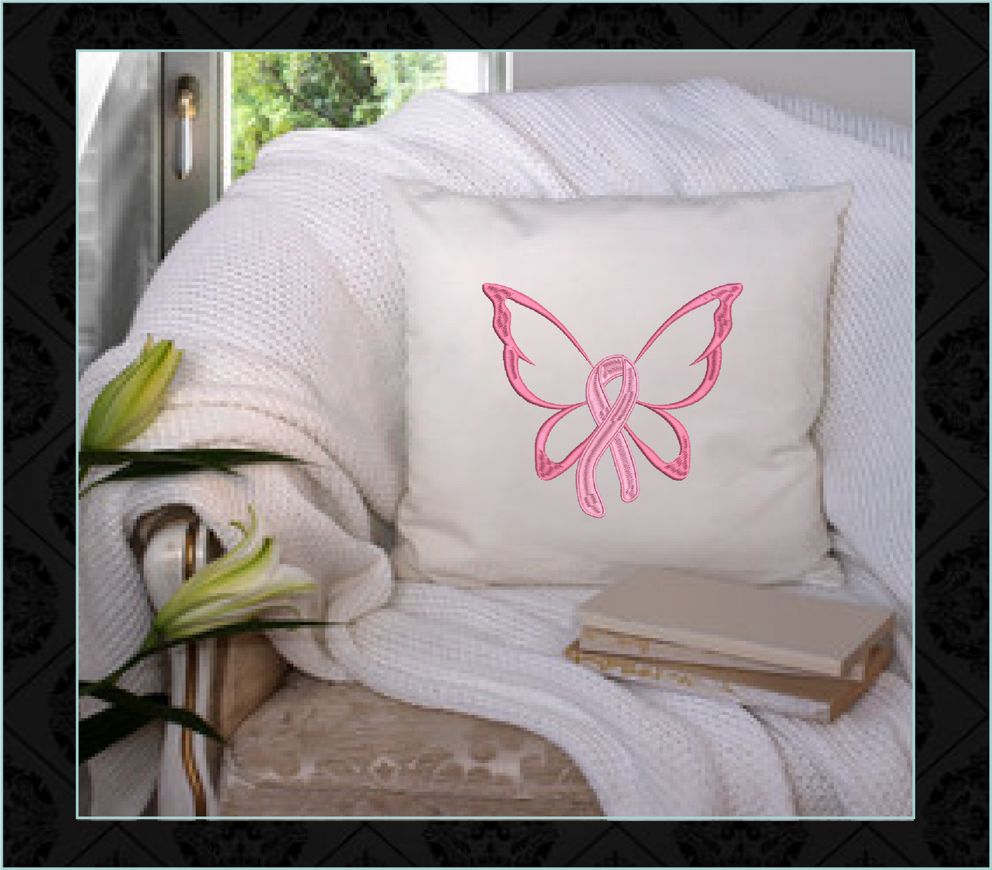 Cancer Awareness Machine Embroidery Design, Breast Cancer Embroidery, Cancer Butterfly Embroidery, Cancer Ribbon Embroidery, 8 Sizes (0365)