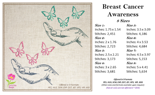 Cancer Awareness Machine Embroidery Design, Breast Ovarian Cancer Embroidery, Butterfly Cancer Design, Cancer Ribbon, 8 Sizes (0362)