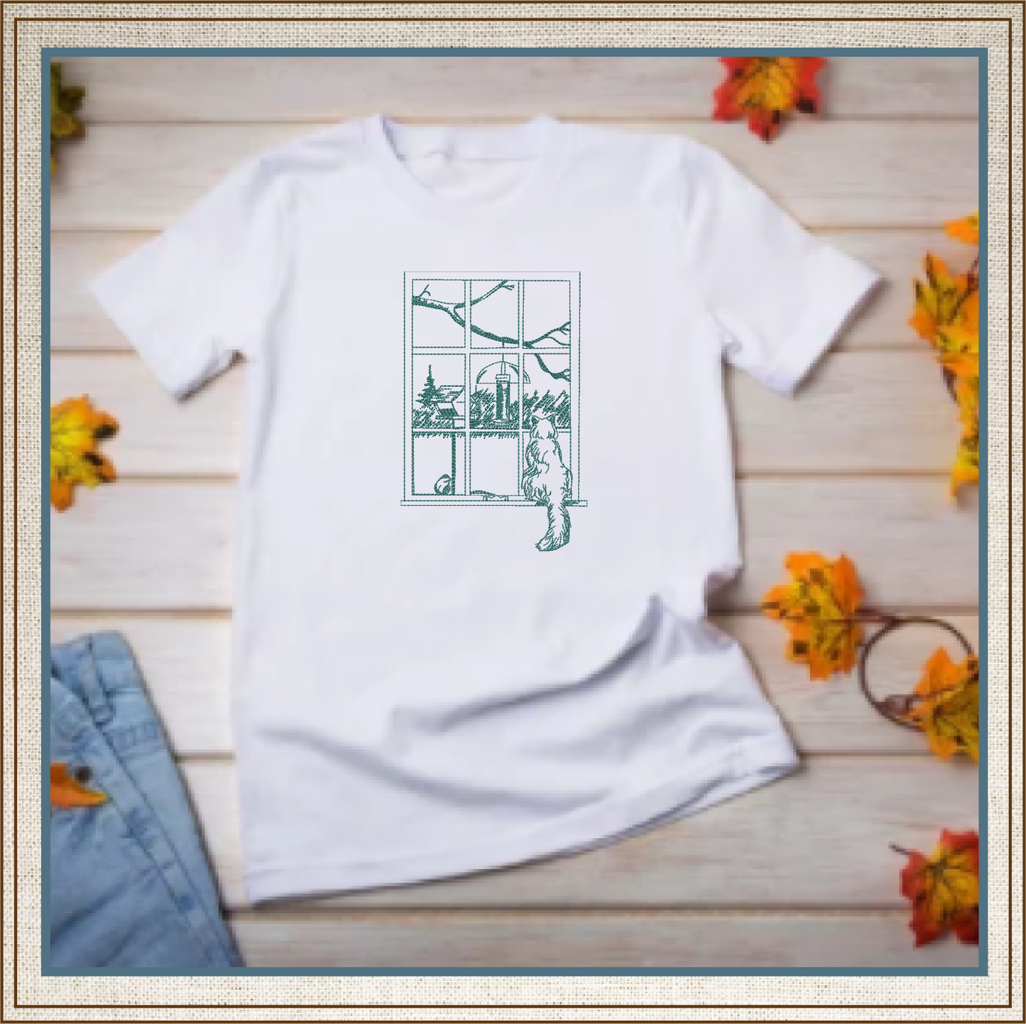 Cat Bird Watching Machine Embroidery Design | Cat Sitting in Window Sketch | Artistic Cat Embroidery Design | 6 Sizes (0730)