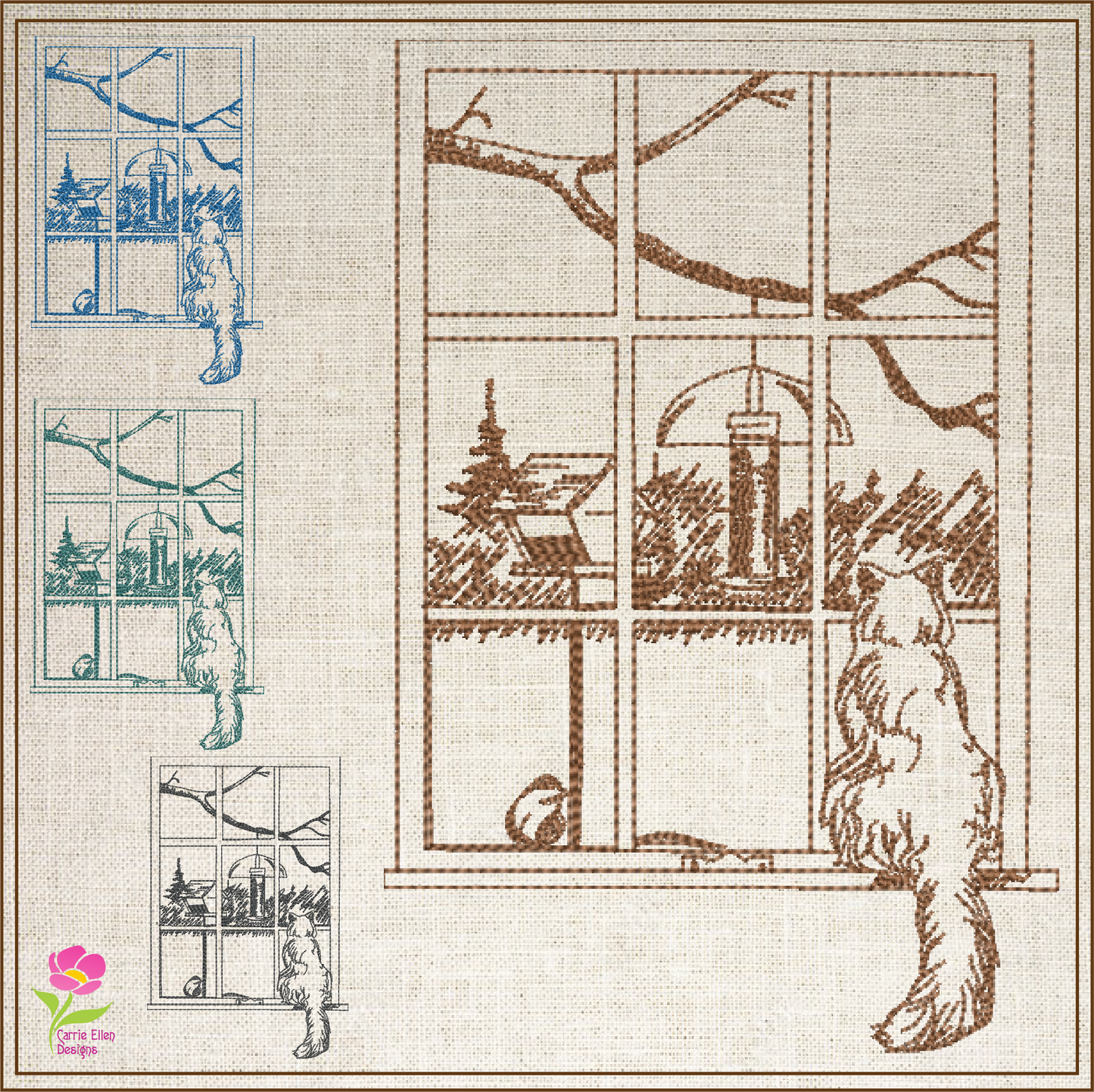 Cat Bird Watching Machine Embroidery Design | Cat Sitting in Window Sketch | Artistic Cat Embroidery Design | 6 Sizes (0730)