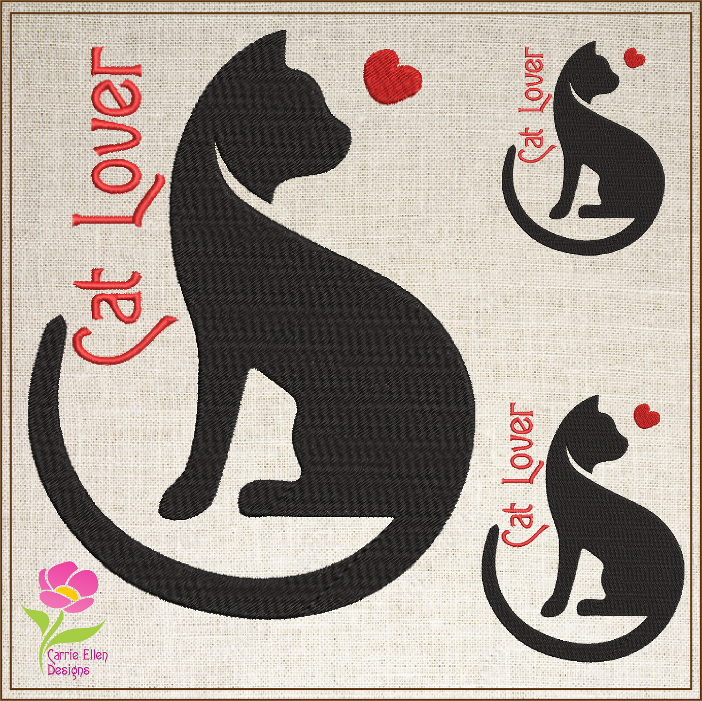 Cat Lover Machine Embroidery Design – Pet Cat Silhouette Embroidery Pattern, 8 Sizes (0483)