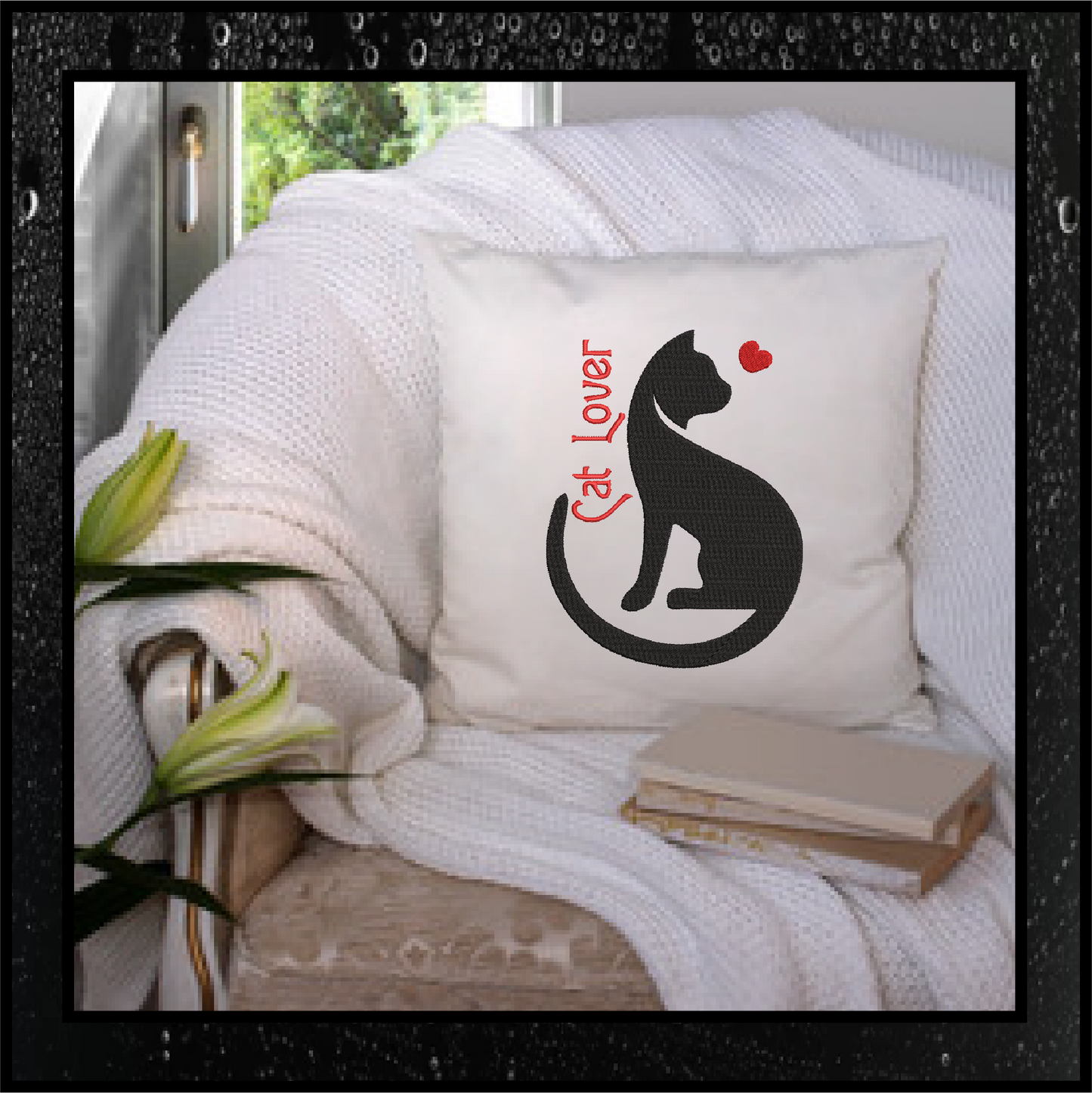 Cat Lover Machine Embroidery Design – Pet Cat Silhouette Embroidery Pattern, 8 Sizes (0483)