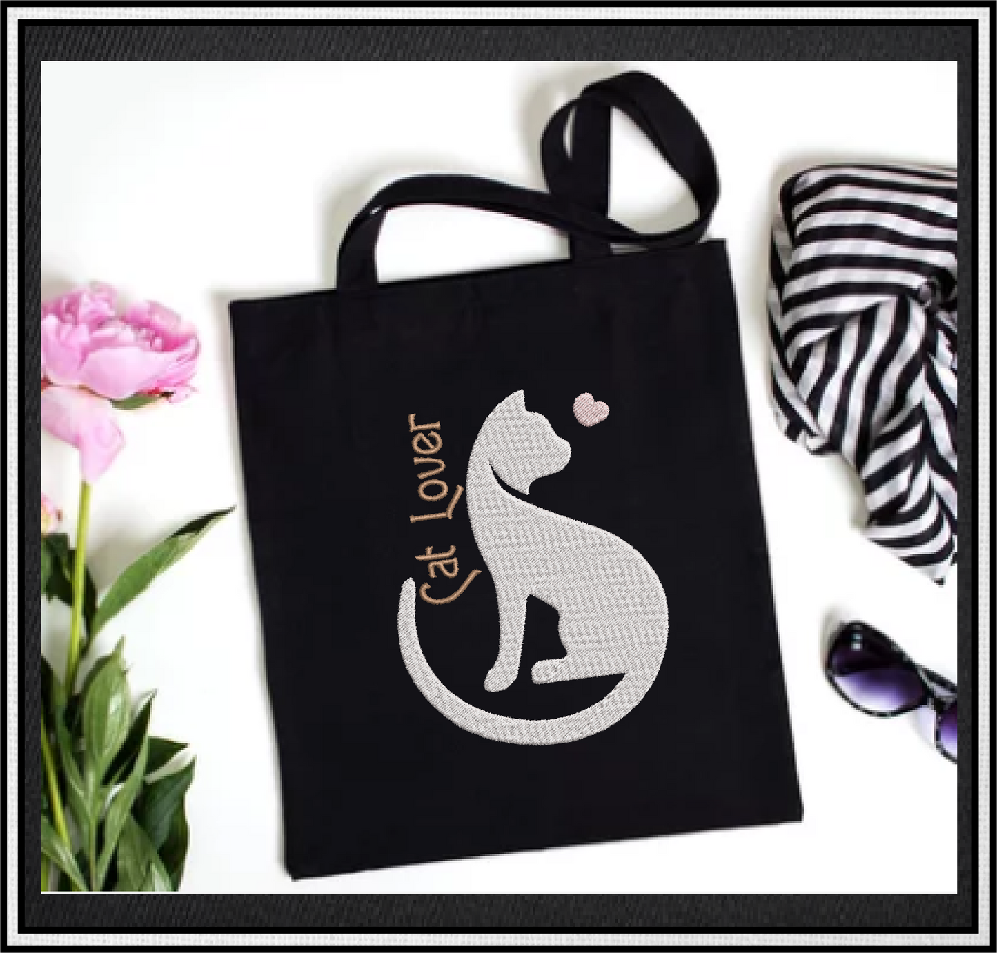 Cat Lover Machine Embroidery Design – Pet Cat Silhouette Embroidery Pattern, 8 Sizes (0483)