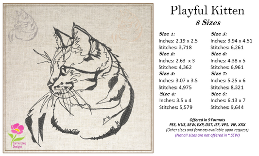 Cat Machine Embroidery Design Sketch, Cat Profile Embroidery Design, Cat Lover Embroidery Designs, Pet Embroidery Design, 8 Sizes (0340)