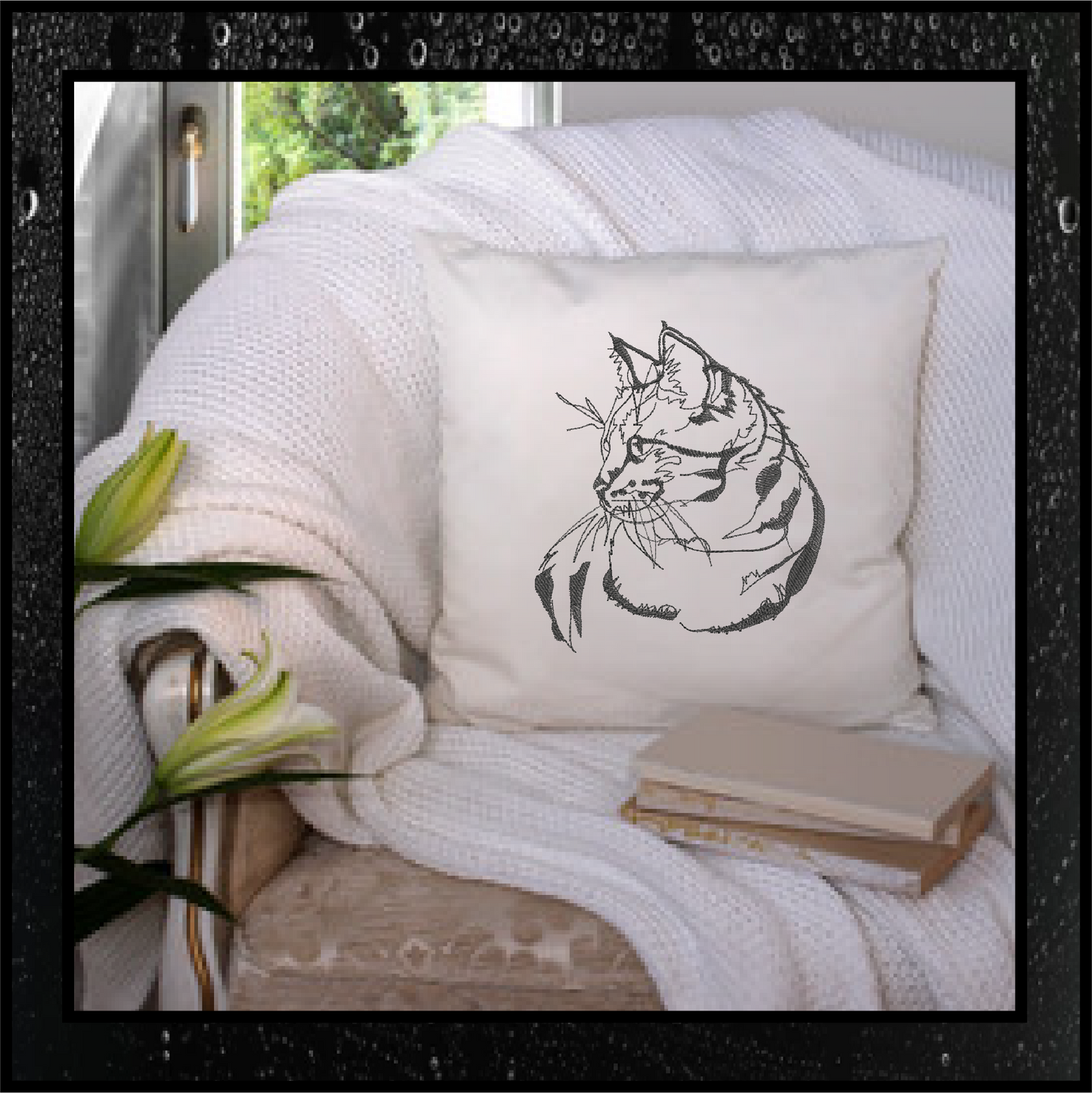 Cat Machine Embroidery Design Sketch, Cat Profile Embroidery Design, Cat Lover Embroidery Designs, Pet Embroidery Design, 8 Sizes (0340)