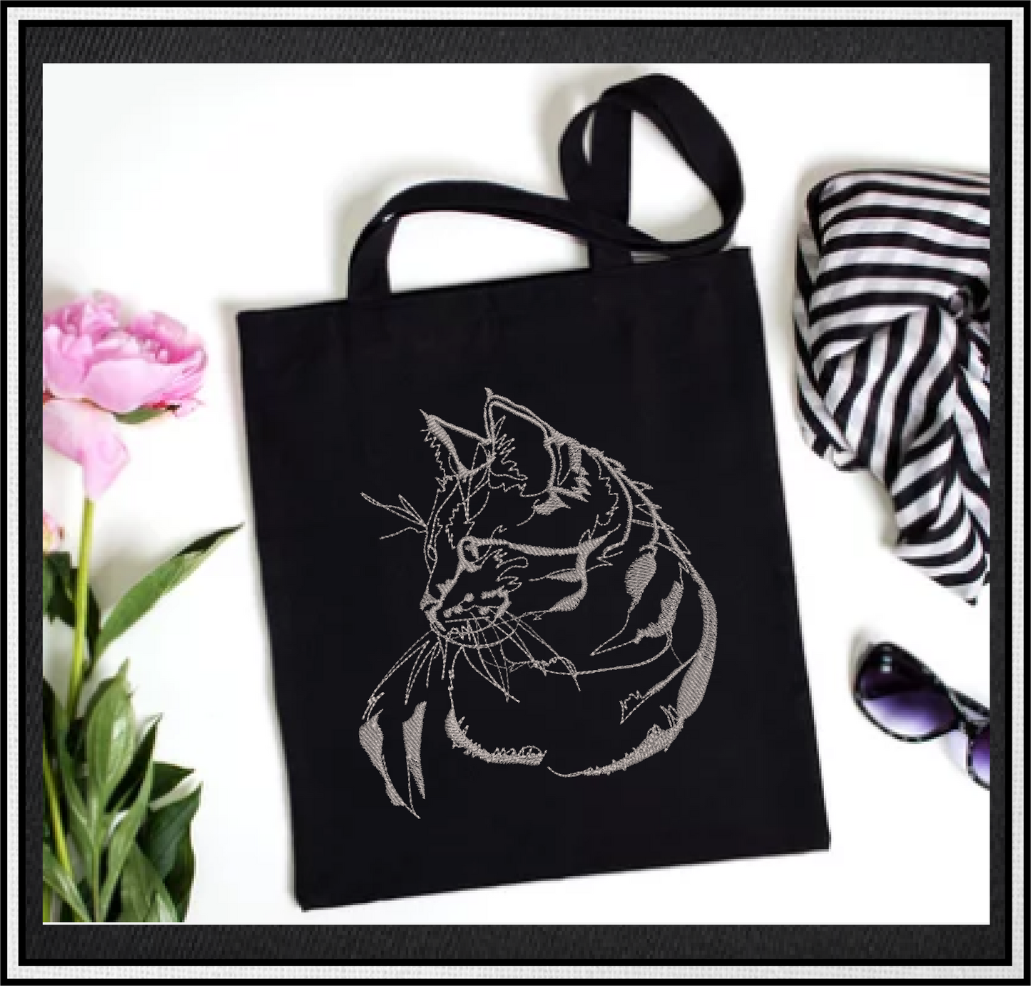 Cat Machine Embroidery Design Sketch, Cat Profile Embroidery Design, Cat Lover Embroidery Designs, Pet Embroidery Design, 8 Sizes (0340)