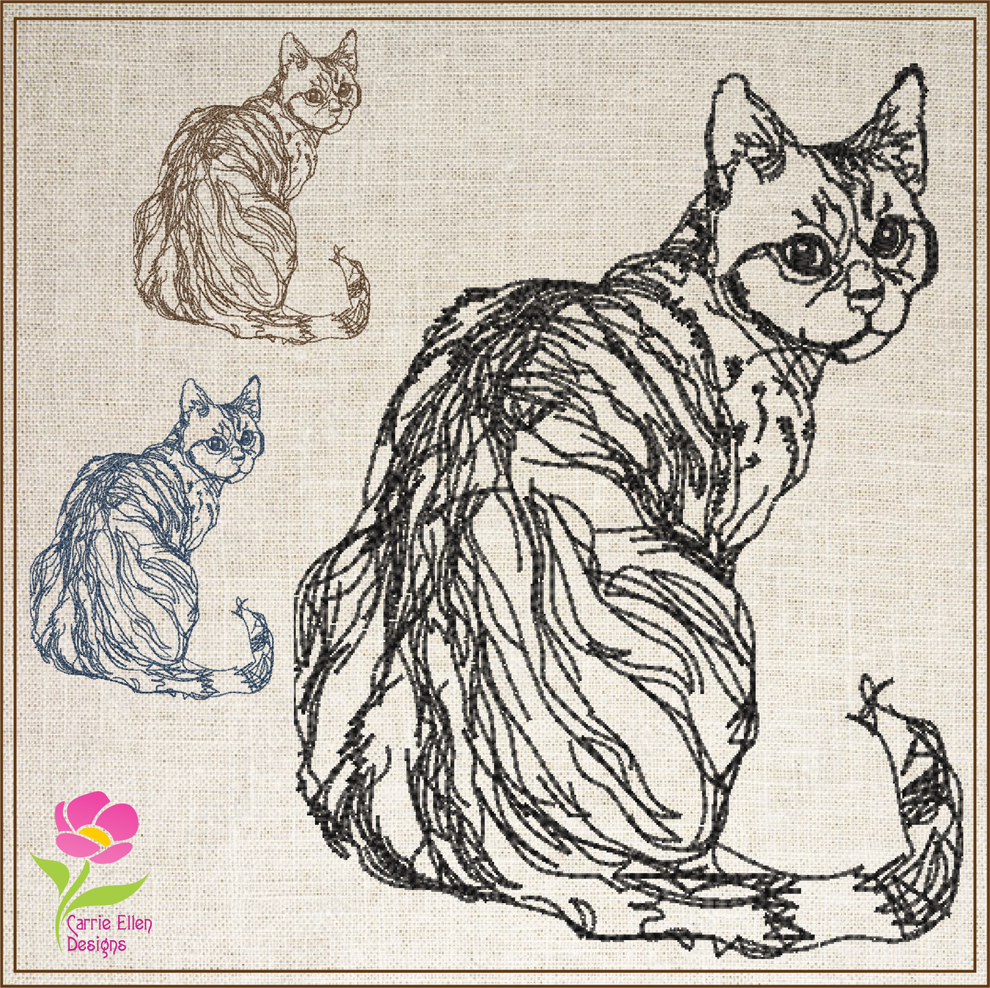 Cat Sketch Machine Embroidery Design | Cat Lover Embroidery Pattern | Domestic Shorthair Cat Outline | Pet Embroidery Design, 4 Sizes (0498)