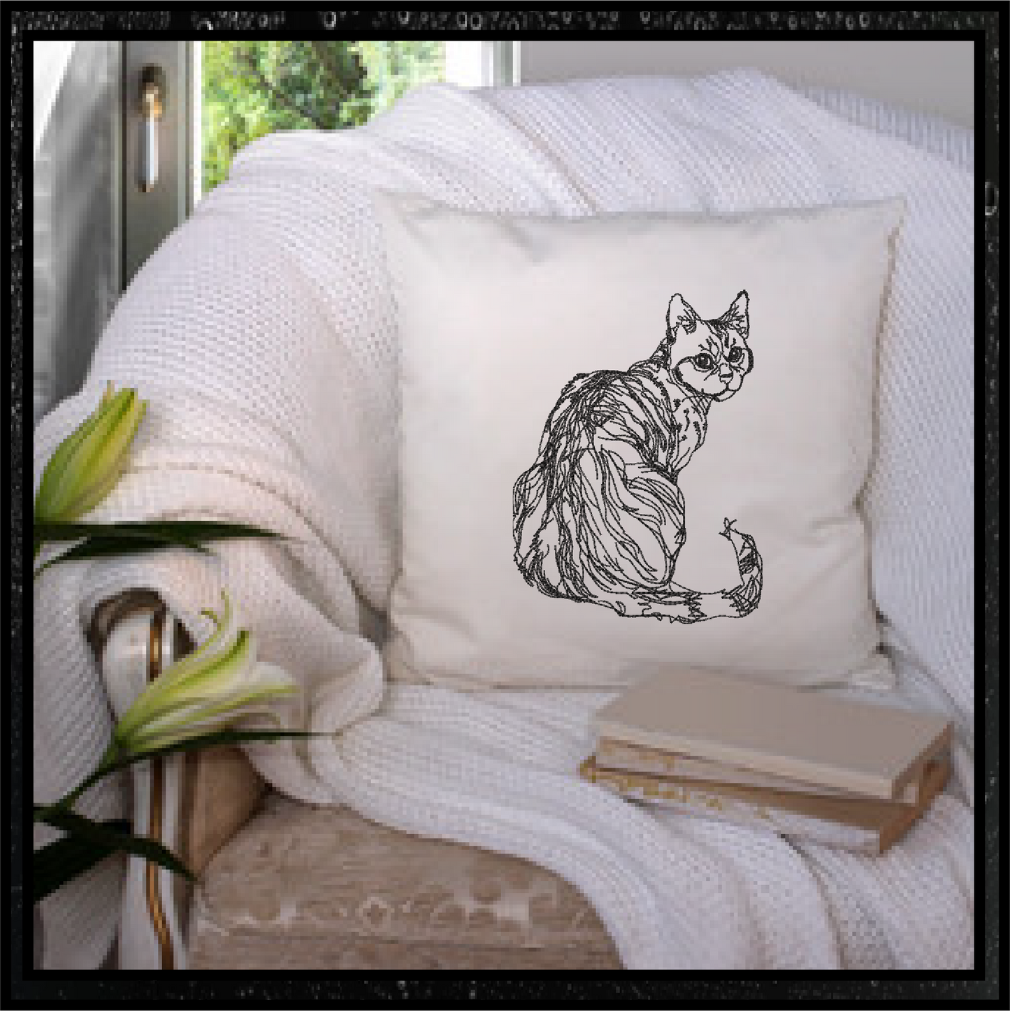 Cat Sketch Machine Embroidery Design | Cat Lover Embroidery Pattern | Domestic Shorthair Cat Outline | Pet Embroidery Design, 4 Sizes (0498)