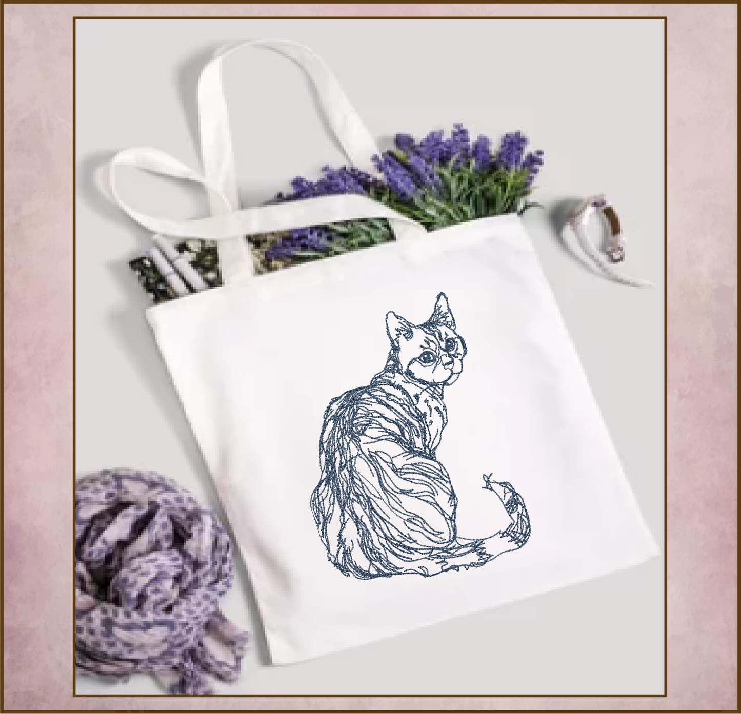 Cat Sketch Machine Embroidery Design | Cat Lover Embroidery Pattern | Domestic Shorthair Cat Outline | Pet Embroidery Design, 4 Sizes (0498)