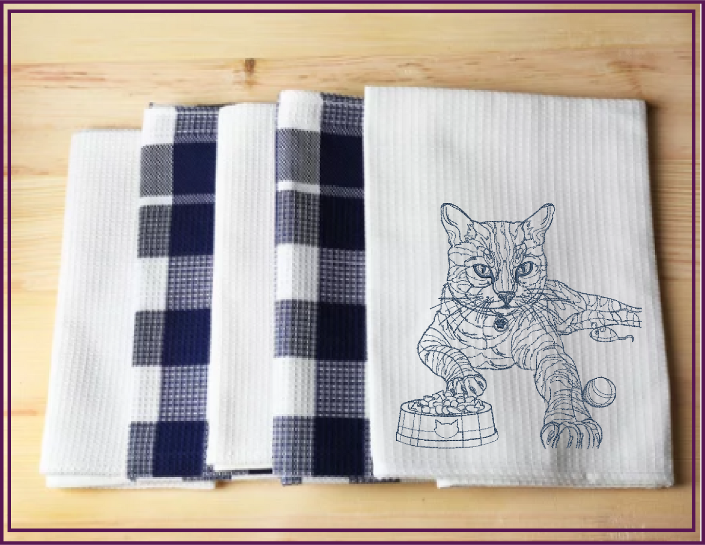 Cat Sketch Machine Embroidery Design | Cat with Food Bowl and Toys | Pet Lover Embroidery | 6 Sizes (0695)