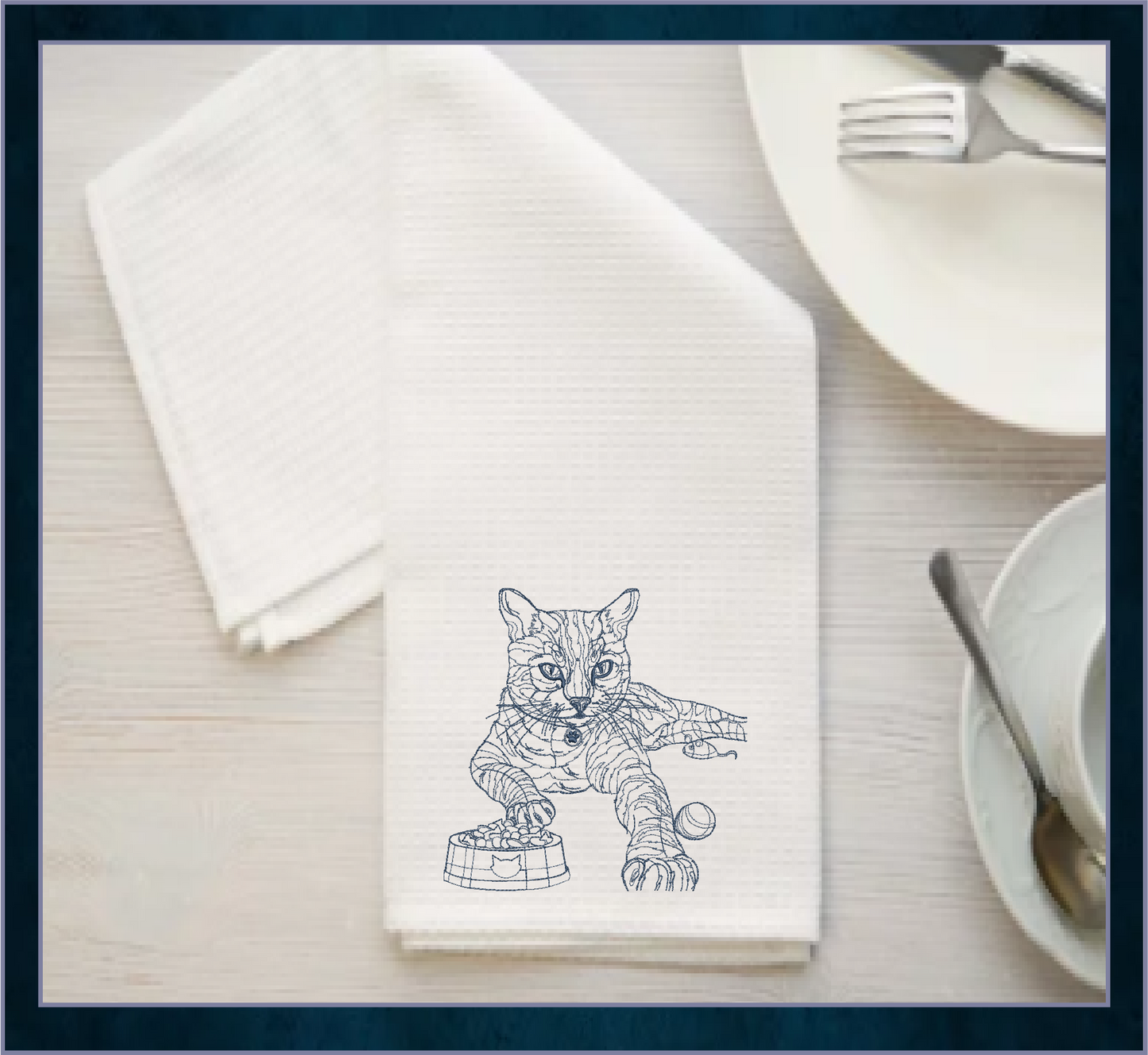 Cat Sketch Machine Embroidery Design | Cat with Food Bowl and Toys | Pet Lover Embroidery | 6 Sizes (0695)