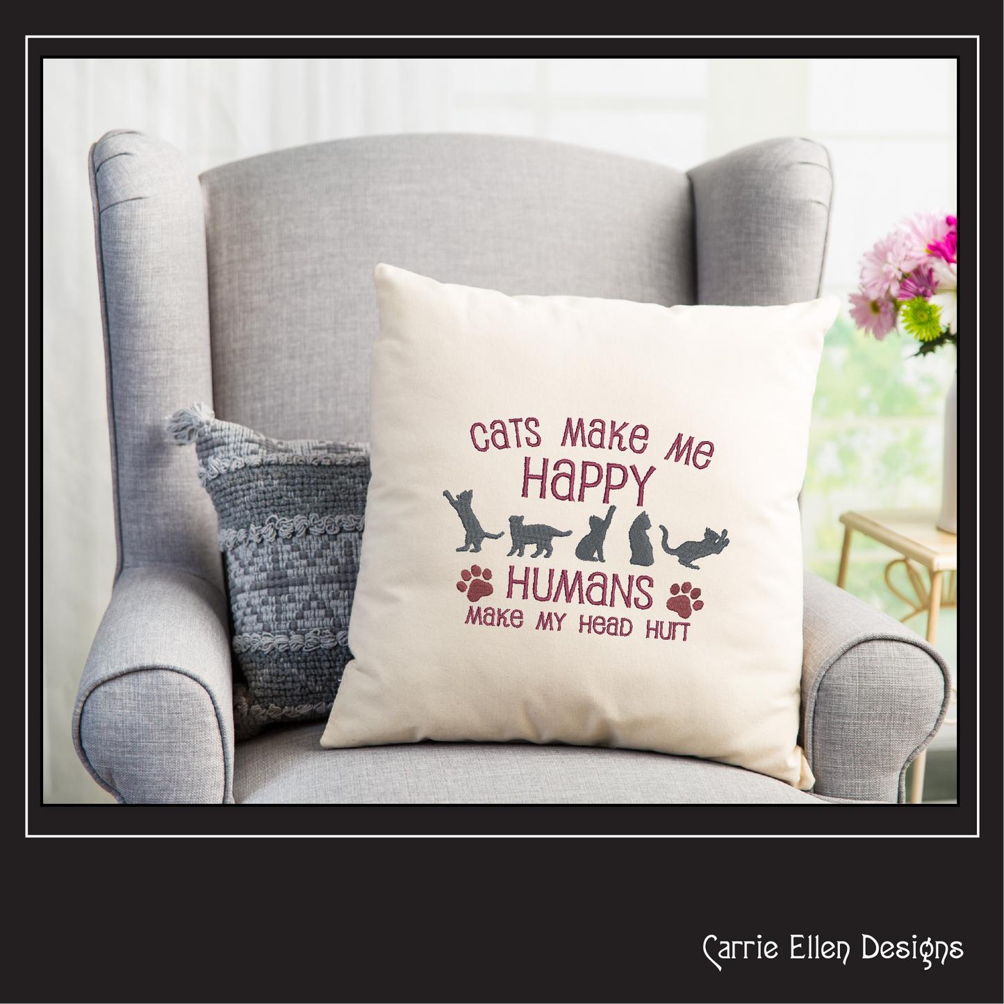 Cats Make Me Happy Machine Embroidery Design – Funny Cat Lover Saying – 6 Sizes (1545)