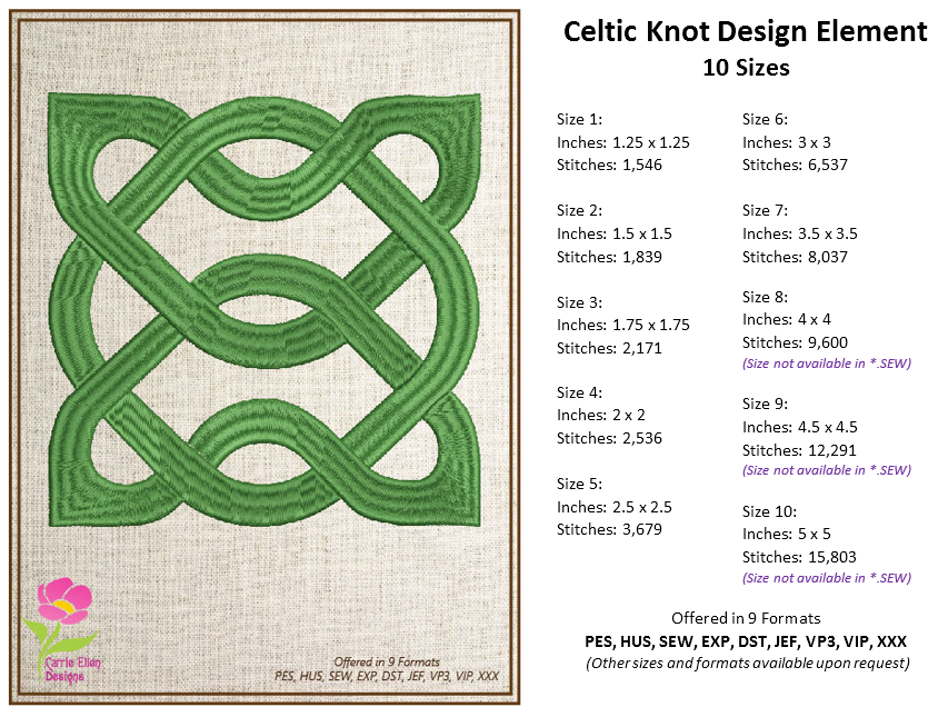 Celtic Knot Machine Embroidery Design Bundle | 6 Intricate Knot Designs | 10 Sizes Each | Timeless Celtic Patterns (0884)